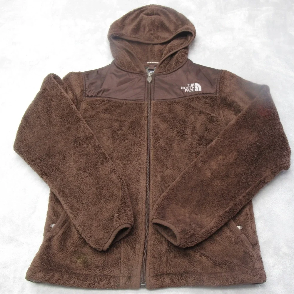 North Face Jacket Women Small Brown Hooded Pockets Sherpa Fleece SUPER SOFT